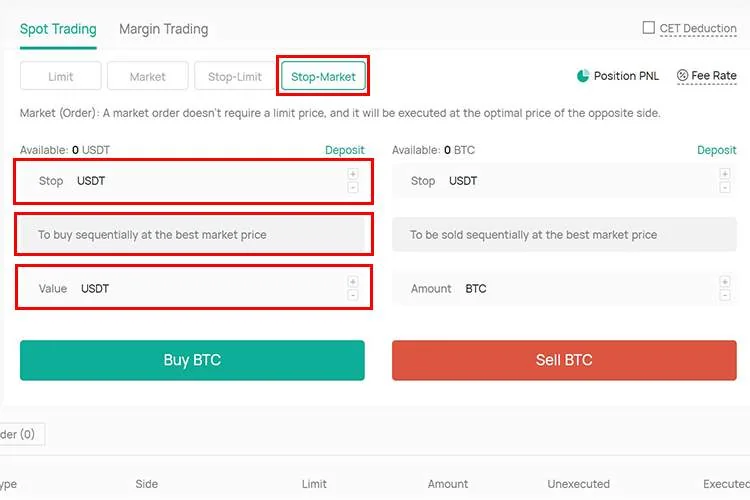 آموزش پلتفرم تبادل کوینکس معاملات به روش Stop Market