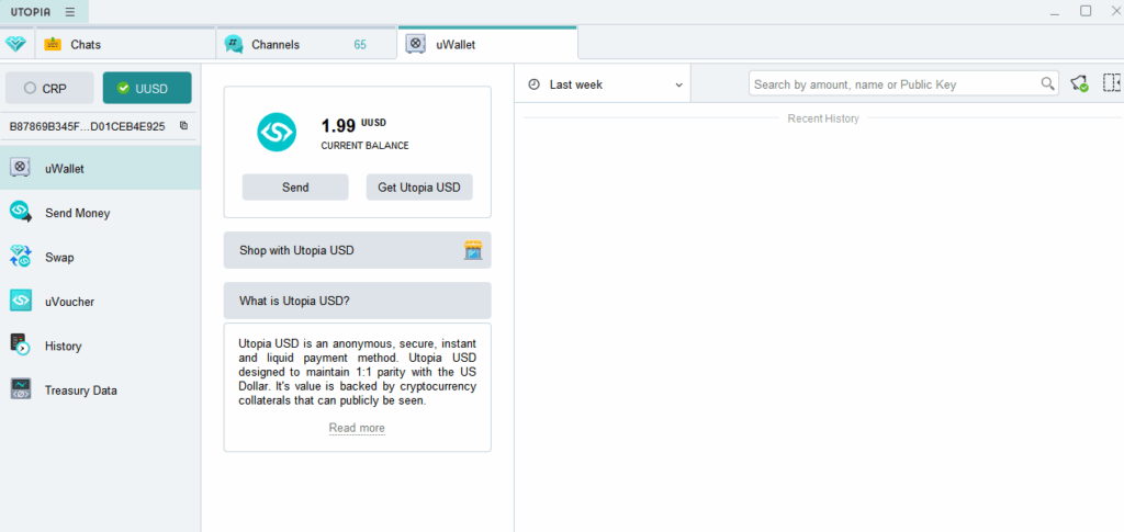 کیف پول یو ولت uWallet موجودی یوتوپیا و ارسال و دریافت یو ووچر Utopia